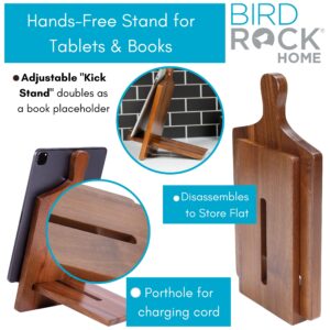 BIRDROCK HOME Wooden Cookbook Tablet Stand for The Kitchen Counter | Natural Acacia Wood | Cooking Recipe Holder | Multi-Purpose | Cord Hole | Easy Assembly