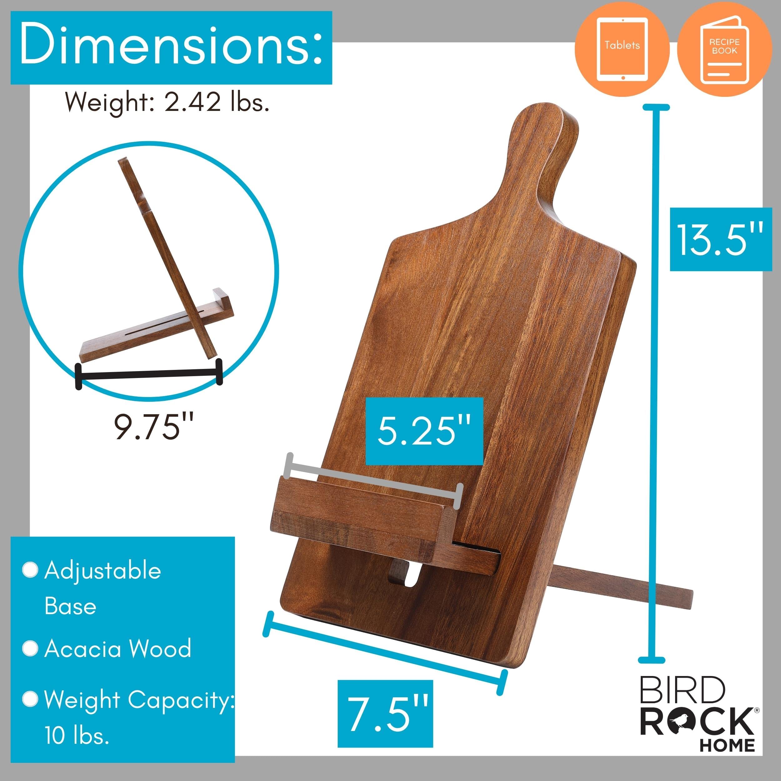 BIRDROCK HOME Wooden Cookbook Tablet Stand for The Kitchen Counter | Natural Acacia Wood | Cooking Recipe Holder | Multi-Purpose | Cord Hole | Easy Assembly