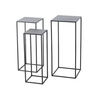 whw whole house worlds modernist accent tables, set of 3, nesting stands, slim line pedestals, black, rust resistant metal, 23.5, 27.5, and 19.75 inches