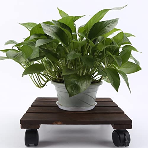 Baoblaze Wooden Plant Pot Caddy Square Garden Plant Pot Trolley Roller Pallet 360 Degree Movable, 35x35cm