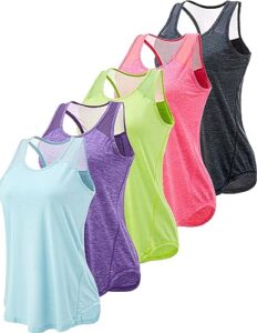5 pack women's workout tops, athletic racerback tank tops for women, mesh sleeveless shirts yoga for gym running (set 3, large)