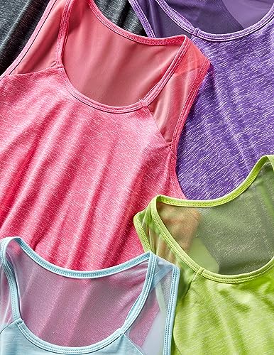 5 Pack Women's Workout Tops, Athletic Racerback Tank Tops for Women, Mesh Sleeveless Shirts Yoga for Gym Running (Set 3, Large)