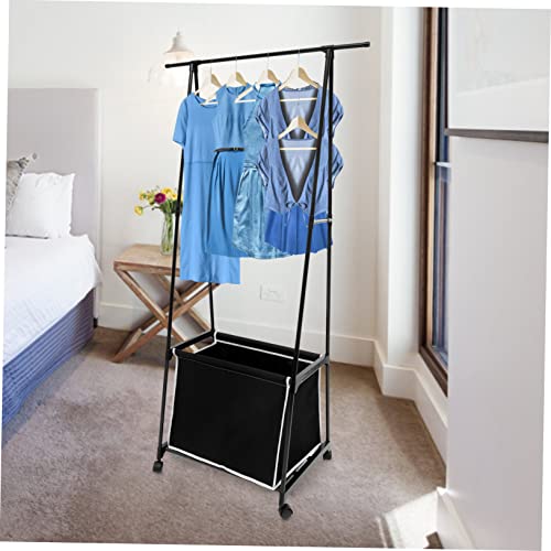 WOONEKY Coat Rack Black Coat Rack Rolling Closet Rack Laundry Cart Rack Rolling Clothes Hanger Clothes Stand for Display Handbags Garment Rack Handbags Coat Rack Laundry Basket Metal Black