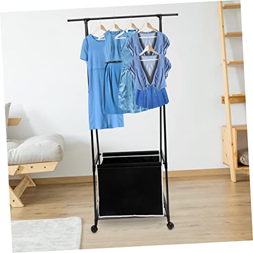 WOONEKY Coat Rack Black Coat Rack Rolling Closet Rack Laundry Cart Rack Rolling Clothes Hanger Clothes Stand for Display Handbags Garment Rack Handbags Coat Rack Laundry Basket Metal Black