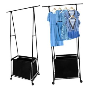 WOONEKY Coat Rack Black Coat Rack Rolling Closet Rack Laundry Cart Rack Rolling Clothes Hanger Clothes Stand for Display Handbags Garment Rack Handbags Coat Rack Laundry Basket Metal Black