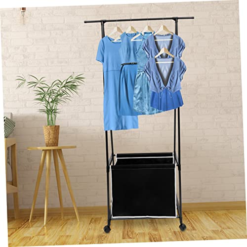 WOONEKY Coat Rack Black Coat Rack Rolling Closet Rack Laundry Cart Rack Rolling Clothes Hanger Clothes Stand for Display Handbags Garment Rack Handbags Coat Rack Laundry Basket Metal Black