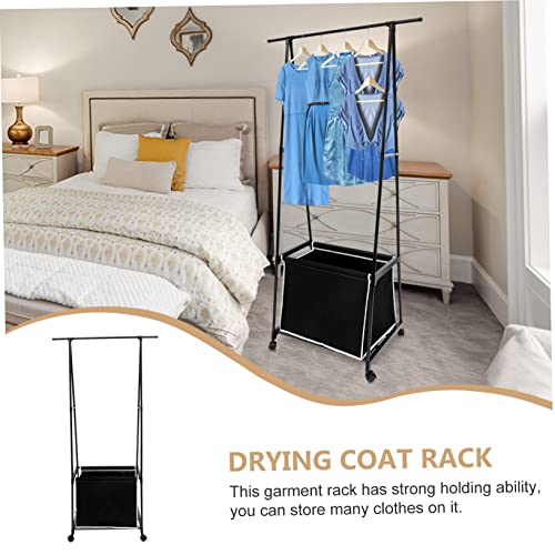 WOONEKY Coat Rack Black Coat Rack Rolling Closet Rack Laundry Cart Rack Rolling Clothes Hanger Clothes Stand for Display Handbags Garment Rack Handbags Coat Rack Laundry Basket Metal Black