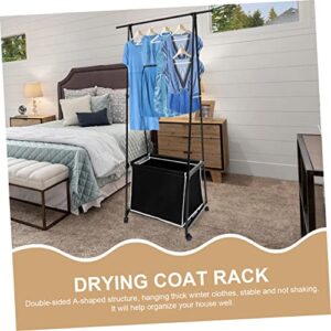 WOONEKY Coat Rack Black Coat Rack Rolling Closet Rack Laundry Cart Rack Rolling Clothes Hanger Clothes Stand for Display Handbags Garment Rack Handbags Coat Rack Laundry Basket Metal Black