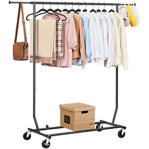 yaheetech heavy duty clothing garment rack, rolling clothes organizer with lockable wheels & extendable rod, adjustable clothes rack for hanging clothes, black