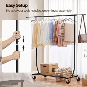 Yaheetech Heavy Duty Clothing Garment Rack, Rolling Clothes Organizer with Lockable Wheels & Extendable Rod, Adjustable Clothes Rack for Hanging Clothes, Black