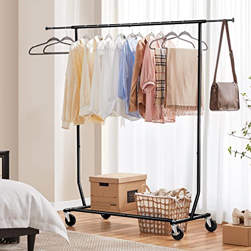 Yaheetech Heavy Duty Clothing Garment Rack, Rolling Clothes Organizer with Lockable Wheels & Extendable Rod, Adjustable Clothes Rack for Hanging Clothes, Black