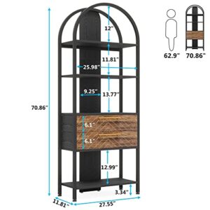 Tribesigns 4-Tier Bookshelf with 2 Drawers, Industrial Open Book Shelf Arched Bookcase, 70.8" Tall Storage Shelves Display Rack with LED Light and Metal Frame for Living Room, Home Office (1)