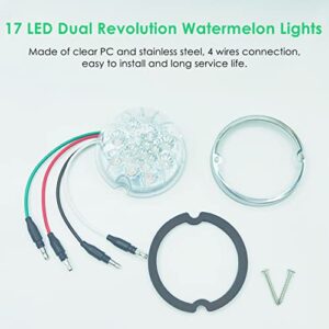 2PCS Dual Revolution Red Turn Signal and Marker to Green Auxiliary 17 LED Watermelon Lights, Clear Lens & Stainless Steel Bezel Marker Lights for Freightliner Kenworth Peterbilt Trailer Heavy Trucks