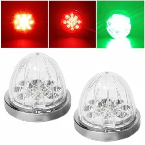 2PCS Dual Revolution Red Turn Signal and Marker to Green Auxiliary 17 LED Watermelon Lights, Clear Lens & Stainless Steel Bezel Marker Lights for Freightliner Kenworth Peterbilt Trailer Heavy Trucks