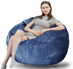 3 ft bean bag chair: memory foam filled bean bag chairs, ultra supportive stuffed bean bag with ultra soft corduroy cover, dark blue for kids, adults