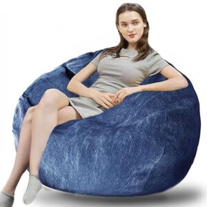 3 Ft Bean Bag Chair: Memory Foam Filled Bean Bag Chairs, Ultra Supportive Stuffed Bean Bag with Ultra Soft Corduroy Cover, Dark Blue for Kids, Adults