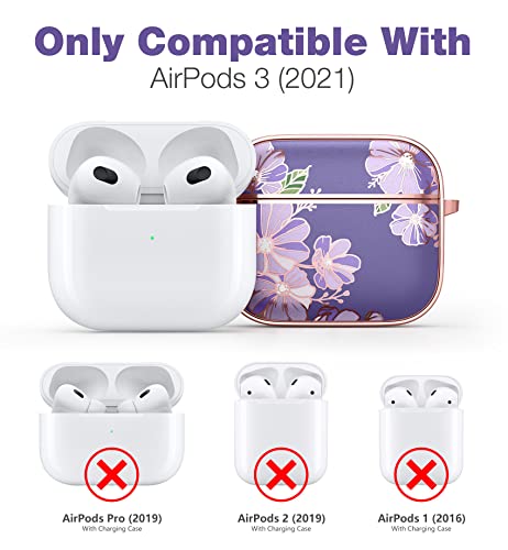 SURITCH Protective Case for AirPods 3rd Generation with Keychain, Cover for Apple AirPod Gen 3 Earbuds Support Wireless Charge Shockproof Stylish Cute for Women Girls, Purple Cosmos