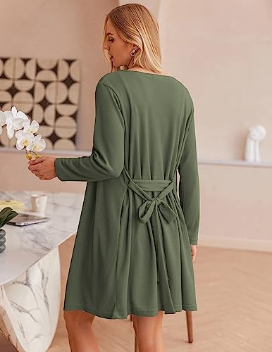 Ekouaer Womens Pajamas Set with Robe 3 Piece Loungewear Crop Cami Top and Shorts and Cardigan Solid Knit Sleepwear Sets (Army Green, XXL)