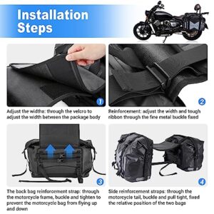 OXMART Motorcycle Saddlebags PVC 500D Motorcycle Luggage Saddlebags with Reflective Strip Zipper Closure Waterproof Motorcycle Dry Bag for Traveling Hiking Boating Camping Fishing 50L Grey