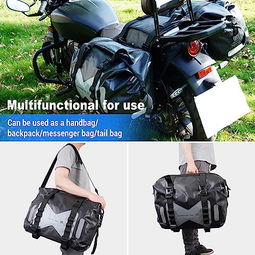 OXMART Motorcycle Saddlebags PVC 500D Motorcycle Luggage Saddlebags with Reflective Strip Zipper Closure Waterproof Motorcycle Dry Bag for Traveling Hiking Boating Camping Fishing 50L Grey