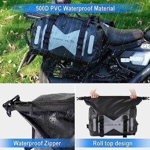 OXMART Motorcycle Saddlebags PVC 500D Motorcycle Luggage Saddlebags with Reflective Strip Zipper Closure Waterproof Motorcycle Dry Bag for Traveling Hiking Boating Camping Fishing 50L Grey