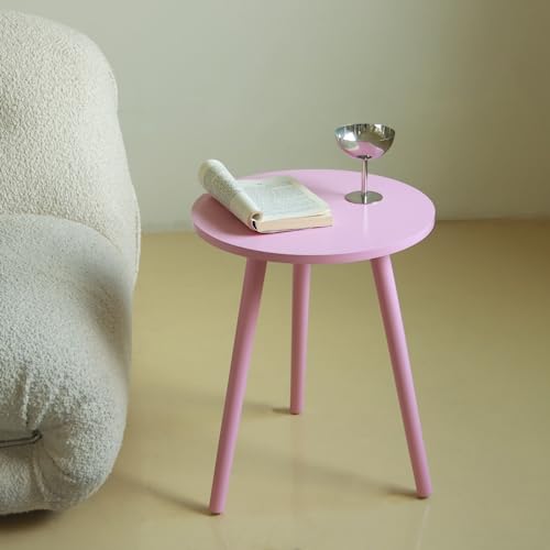 AWASEN Round Side Table, Small Accent Table Nightstand Modern End Table for Kids Room Living Room Bedroom Office Small Spaces, 16''D x 19.5''H (Pink)