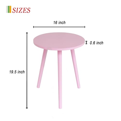 AWASEN Round Side Table, Small Accent Table Nightstand Modern End Table for Kids Room Living Room Bedroom Office Small Spaces, 16''D x 19.5''H (Pink)