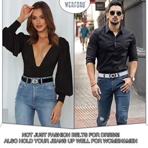 WERFORU 2 Pack Women Men Skinny Elastic Waist Belt Stretchy Thin Belt for Dress Jeans?Black+White, Fit Waist Size 25-28 Inches