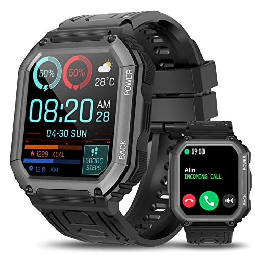 Hemisol Military Smart Watches for Men,5ATM Waterproof Outdoor Fitness Tracker with Bluetooth Call(Answer/Make Calls),1.8" Smart Watch with Sleep Monitor for Android iPhone