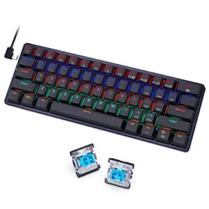 redragon 60 percent mini keyboard, mechanical gaming keyboard with low profile blue switches, 18 led backlits, wired compact portable keyboard for windows pc mac, typing, travel, k615