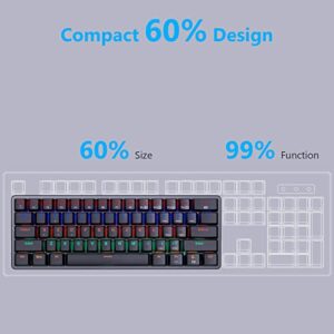 Redragon 60 Percent Mini Keyboard, Mechanical Gaming Keyboard with Low Profile Blue Switches, 18 LED Backlits, Wired Compact Portable Keyboard for Windows PC Mac, Typing, Travel, K615