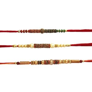 Set of 3 Rakhi for Brother Beds Multicolor Thread Mauli Bracelet Friendship Band for Festive Pooja Raksha bandan Bhai Bhaiya Bro Sister Wristbands Handmade for Men and Boys