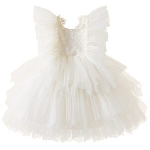 ttyaovo baby girl dresses flower birthday party tulle princess gown size 80(6-12 months, 61 beige)