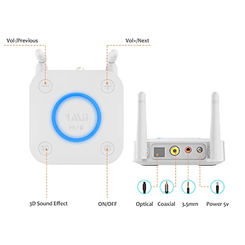 [Upgraded] 1Mii Bluetooth 5.0 Receiver, Long Range HiFi Bluetooth Audio Adapter w/ 3D Surround aptX HD Low Latency, Optical RCA AUX 3.5mm Coaxial for Home Stereo System - B06Pro Grey