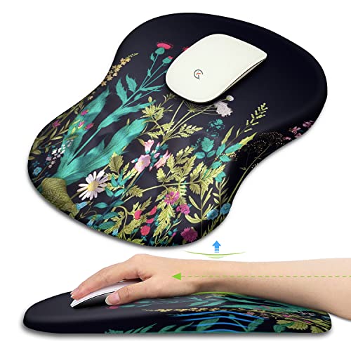 Kuosgm Large Ergonomic Mouse Pad Wrist Support with Gel Massage Bump, Carpal Tunnel Pain Relief Mousepad Wrist Rest for PC & Wireless Mouse, Memory Foam Wrist Pad for Mouse(12x8 inch, Midnight Floral)