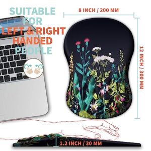 Kuosgm Large Ergonomic Mouse Pad Wrist Support with Gel Massage Bump, Carpal Tunnel Pain Relief Mousepad Wrist Rest for PC & Wireless Mouse, Memory Foam Wrist Pad for Mouse(12x8 inch, Midnight Floral)