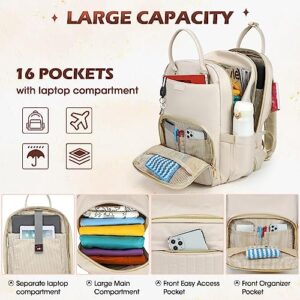 NUBILY Laptop Backpack for Women 15.6 Inch Waterproof Travel with USB Hole Fashion Work Business Computer Purse Large Teacher Nurse Bags Casual Daypacks College Business, Apricot