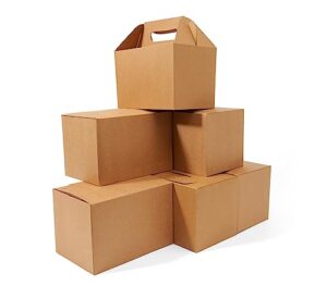 happyhiram 10-pack large gable boxes brown - 9x6x6 inch sturdy kraft paper containers for gifts, box lunches, cookies, and birthday wedding, welcome boxes easy to assemble with handles