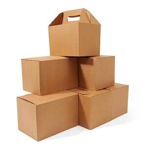 Happyhiram 10-Pack Large Gable Boxes Brown - 9x6x6 Inch Sturdy Kraft Paper Containers for Gifts, Box Lunches, Cookies, and Birthday Wedding, Welcome Boxes Easy to Assemble with Handles