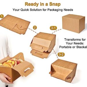 Happyhiram 10-Pack Large Gable Boxes Brown - 9x6x6 Inch Sturdy Kraft Paper Containers for Gifts, Box Lunches, Cookies, and Birthday Wedding, Welcome Boxes Easy to Assemble with Handles