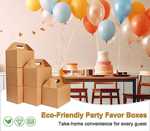 Happyhiram 10-Pack Large Gable Boxes Brown - 9x6x6 Inch Sturdy Kraft Paper Containers for Gifts, Box Lunches, Cookies, and Birthday Wedding, Welcome Boxes Easy to Assemble with Handles