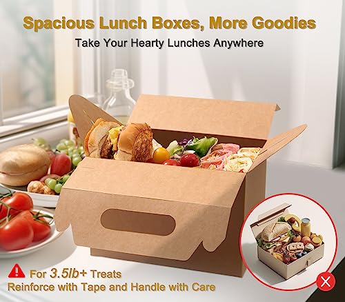 Happyhiram 10-Pack Large Gable Boxes Brown - 9x6x6 Inch Sturdy Kraft Paper Containers for Gifts, Box Lunches, Cookies, and Birthday Wedding, Welcome Boxes Easy to Assemble with Handles