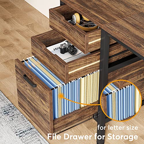 Tribesigns L Shaped Desk with File Drawer Cabinet, 59 Inch Corner Desk L Shaped Computer Desk with Drawers, PC Table Writing Desk for Home Office, Rustic Brown