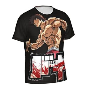 Baki The Grappler Men T Shirts Short Sleeve T-Shirts 3D Print Crewneck Loose Breathable Top Sports Fitness Tee Black