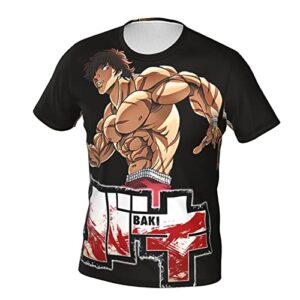 Baki The Grappler Men T Shirts Short Sleeve T-Shirts 3D Print Crewneck Loose Breathable Top Sports Fitness Tee Black