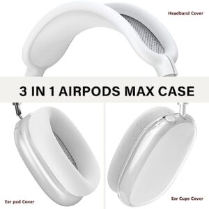 【3 in 1】 Silicone Case for AirPod Max,Clear Soft TPU Anti-Scratch Ear Cups Cover/Ear Pad Case Cover/Headband Cover for AirPods Max,Soft Silicone Accessories Protective Cover for Apple AirPods Max