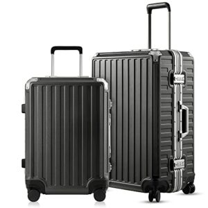 luggex aluminum frame luggage sets, 100% polycarbonate hard shell checked suitcase with 4 corners, zipperless luggage with spinner wheels