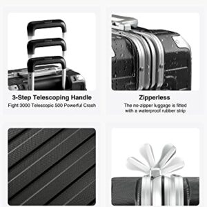 LUGGEX Aluminum Frame Luggage Sets, 100% Polycarbonate Hard Shell Checked Suitcase with 4 Corners, Zipperless Luggage with Spinner Wheels