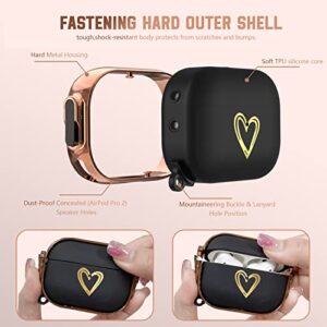 【with Lock】 Case for Airpods Pro 2nd Generation/1st Generation Case, Soft TPU Gold Heart Pattern AirPod Pro 2 Case with Keychain for Girls Women for AirPod Pro (2022/2019) Rose Gold