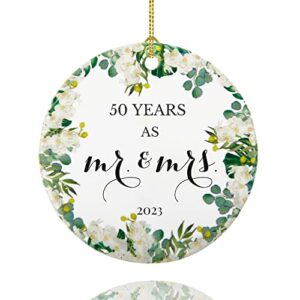 50 year anniversary ornament 2023, 50th anniversary collectible holiday christmas ornaments, 50 years as mr and mrs wedding anniversary for parents,couple, christmas tree ornaments 2023